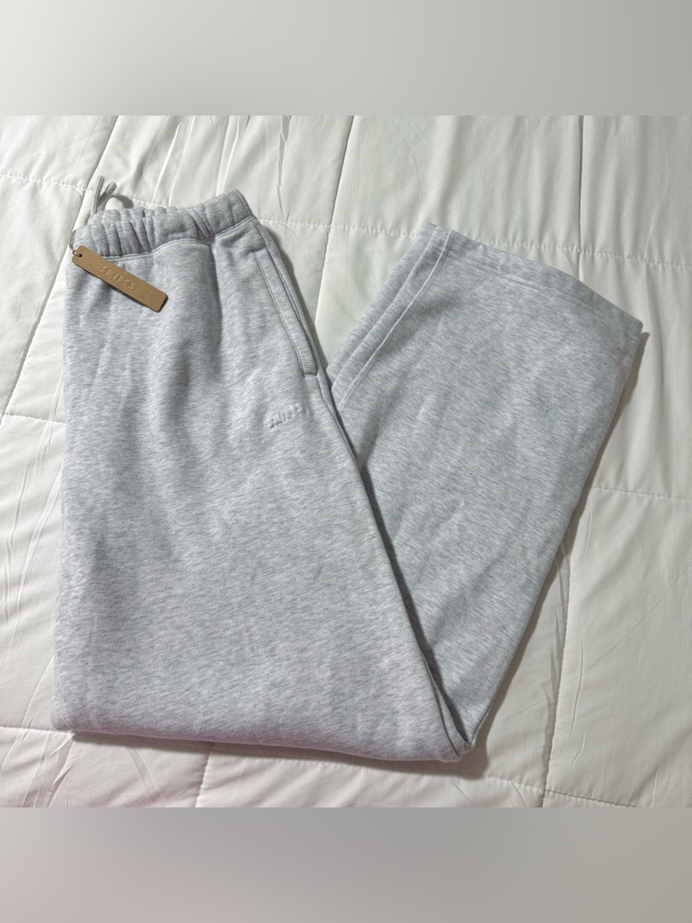 SKIMS Cotton Fleece Classic Straight Leg Pants Light Heather Grey Sz M NWT $88